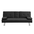 Sofa Bed With Armrest Two Holders Wood Frame, Stainless Leg, Futon Black Pvc Black Wood