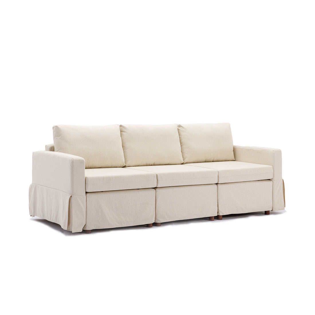 3 Seat Module Sectional Sofa Couch,Seat Cushion And Back Cushion Removable And Washable,Linen Fabric Cover,Cream Cream Wood Medium Soft Rubberwood Foam Linen 3 Seat