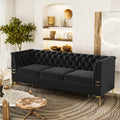 Fx P83 Bk2 Sofa Luxurious Black Velvet Sofa With Gold Legs Modern Chesterfield Design, Tufted Upholstery, 3 Seat Couch For Living Room And Office Black Velvet 3 Seat