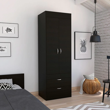 Black Wengue 2 Drawer Armoire Black Bedroom Particle Board