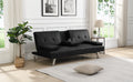 Sofa Bed With Armrest Two Holders Wood Frame, Stainless Leg, Futon Black Pvc Black Wood