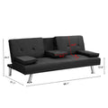 Sofa Bed With Armrest Two Holders Wood Frame, Stainless Leg, Futon Black Pvc Black Wood