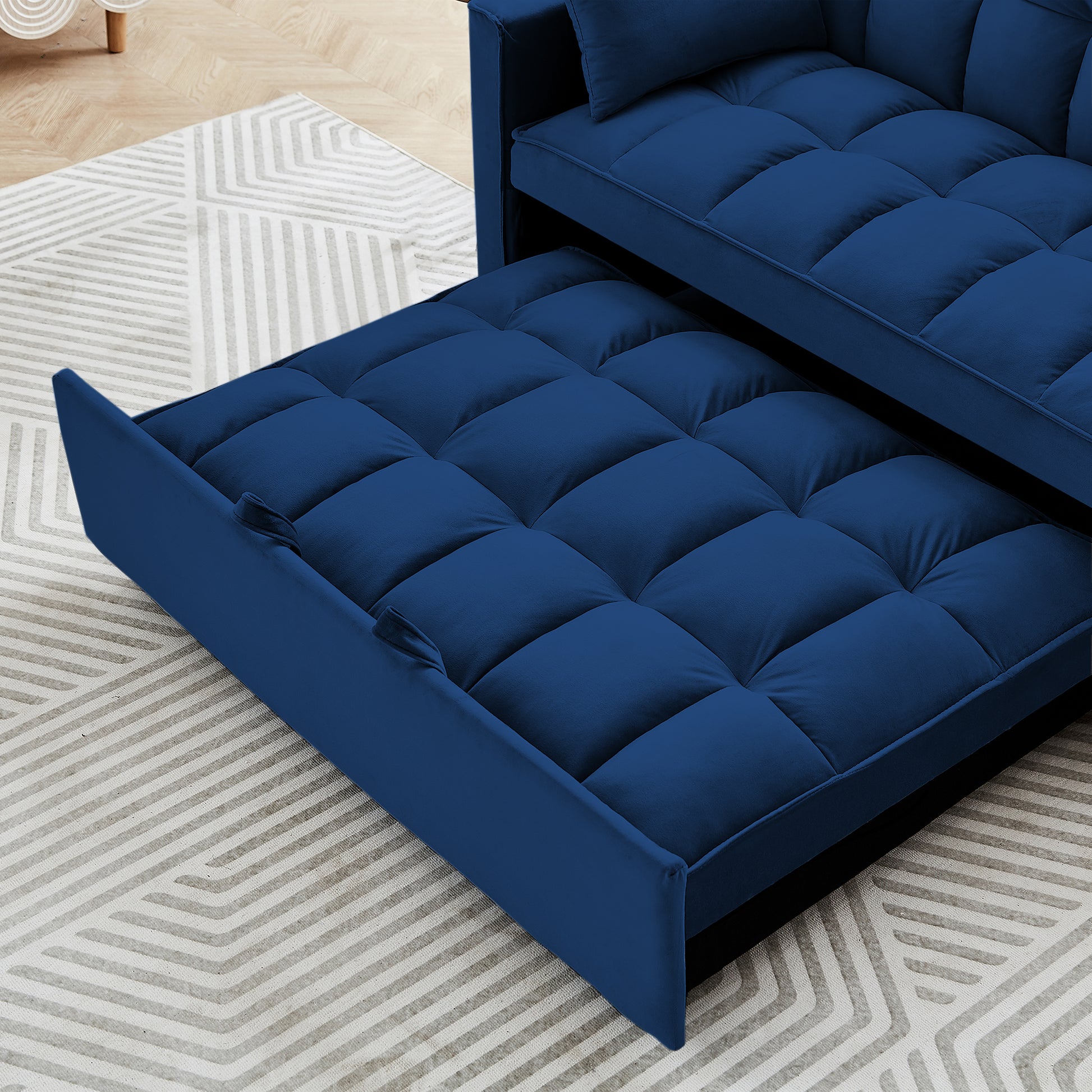 Sleeper Sofa Couch W Pull Out Bed, 55" Modern Velvet Convertible Sleeper Sofa Bed, Small Beautiful Seat Sofa Bed W Pillows & Side Pockets For Small Space, Living Room, Apartment,Blue Blue Velvet 2 Seat