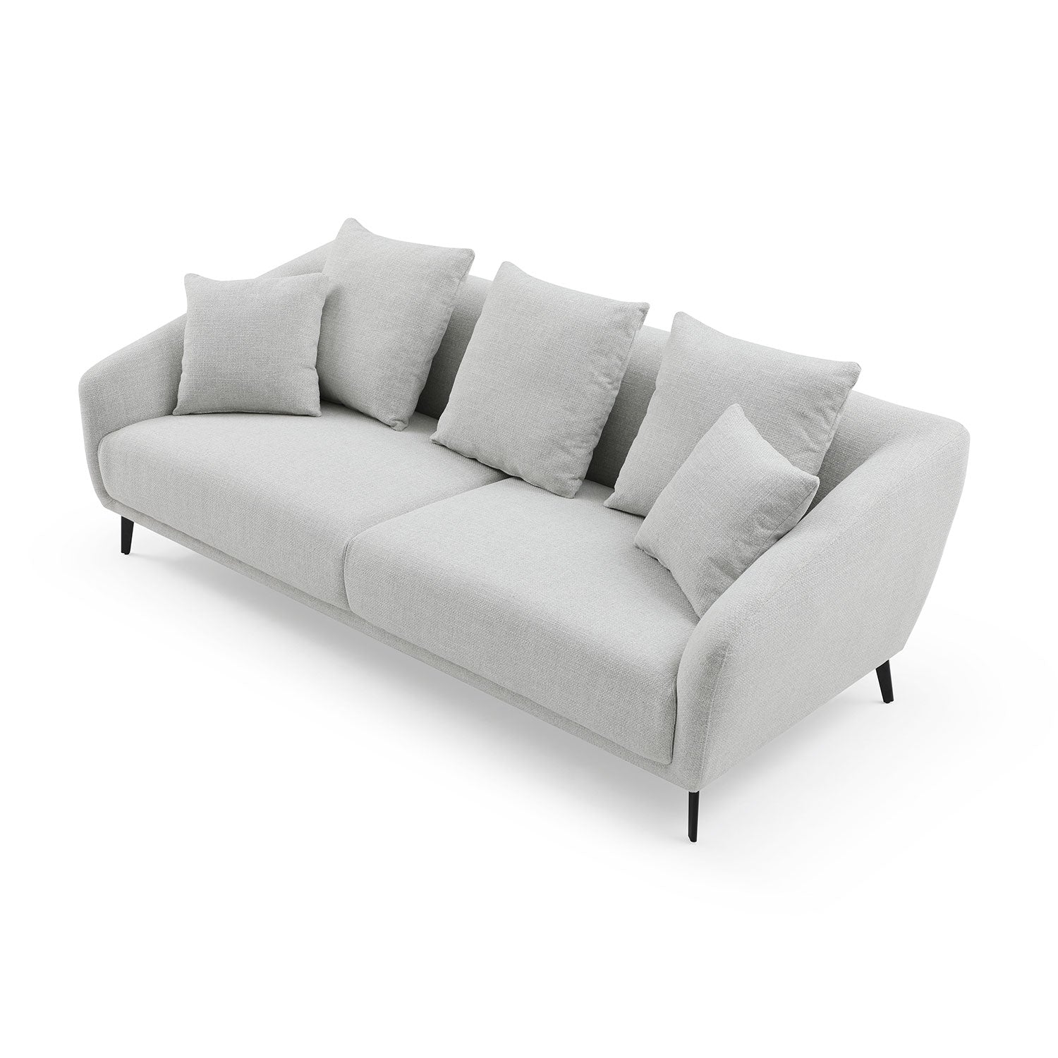 Modern Fabric Upholstered Sofa With Three Cushions, 2 Pillows, Light Grey Grey Fabric