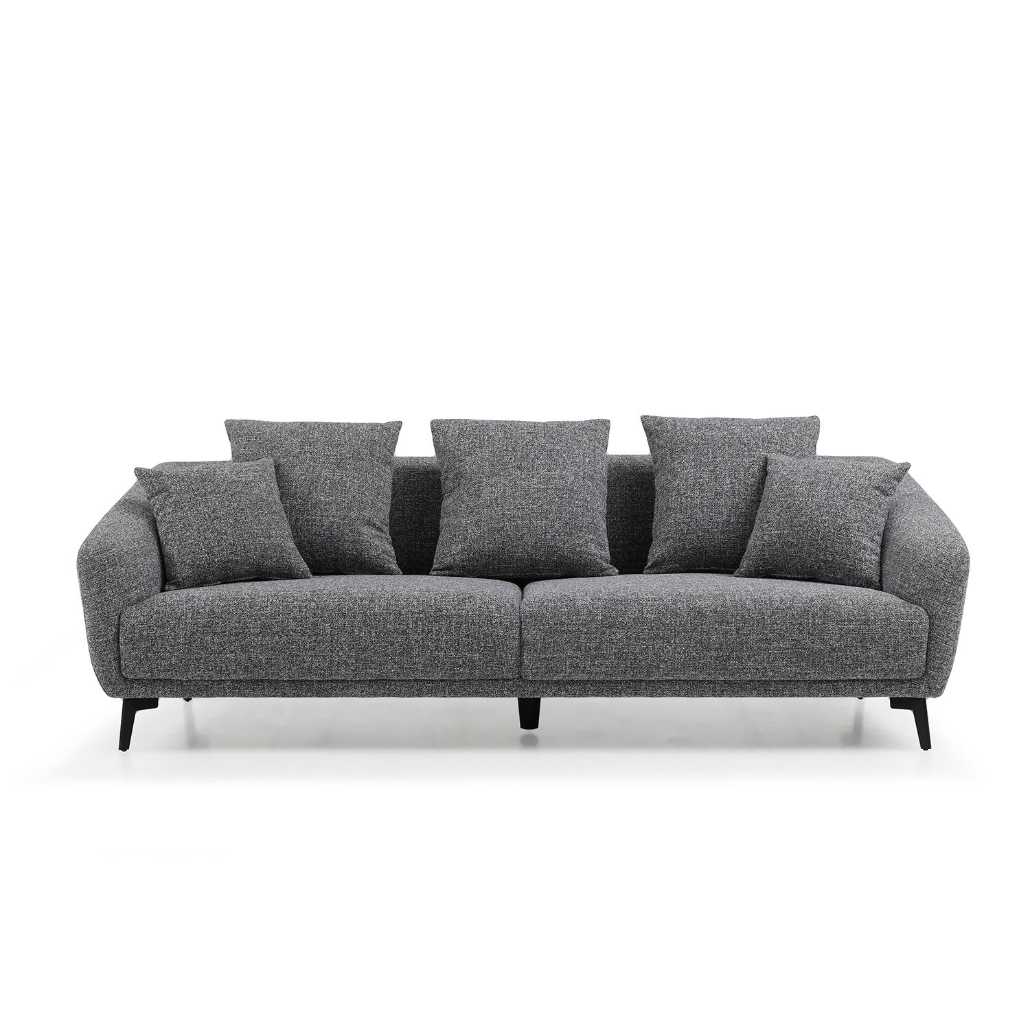 3 Seater Sofa Couch, Modern Fabric Upholstered Sofa With Three Cushions, 2 Pillows, Dark Grey Grey Fabric