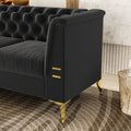 Fx P83 Bk2 Sofa Luxurious Black Velvet Sofa With Gold Legs Modern Chesterfield Design, Tufted Upholstery, 3 Seat Couch For Living Room And Office Black Velvet 3 Seat