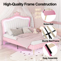 Queen Size Upholstered Bed Frame With Led Lights,Modern Upholstered Princess Bed With Crown Headboard,White Pink Queen White Pink Pu