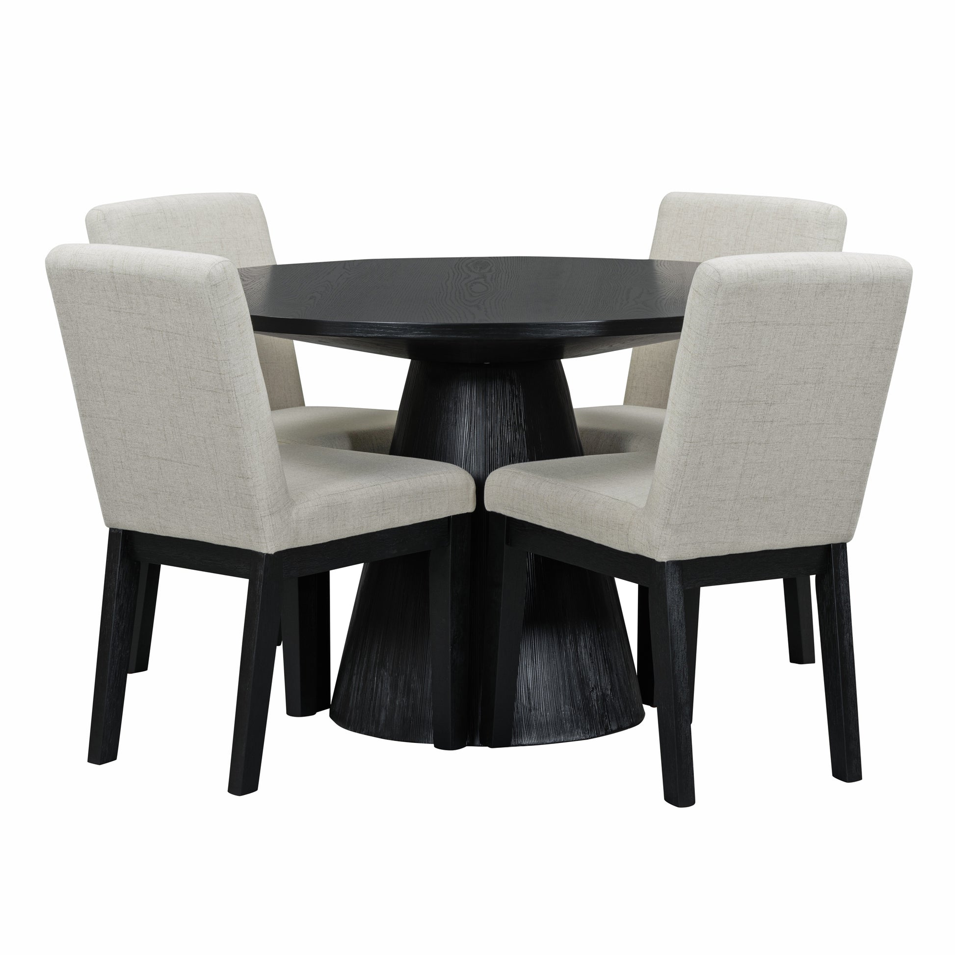 5 Piece Dining Set Retro Round Table With 4 Upholstered Chairs For Living Room, Dining Room Black Black Rubber Wood