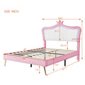 Queen Size Upholstered Bed Frame With Led Lights,Modern Upholstered Princess Bed With Crown Headboard,White Pink Queen White Pink Pu