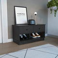 Storage Bench Beji, Lower Shelf, Two Drawers, Black Wengue Finish Black Particle Board