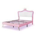 Queen Size Upholstered Bed Frame With Led Lights,Modern Upholstered Princess Bed With Crown Headboard,White Pink Queen White Pink Pu