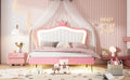 Queen Size Upholstered Bed Frame With Led Lights,Modern Upholstered Princess Bed With Crown Headboard,White Pink Queen White Pink Pu