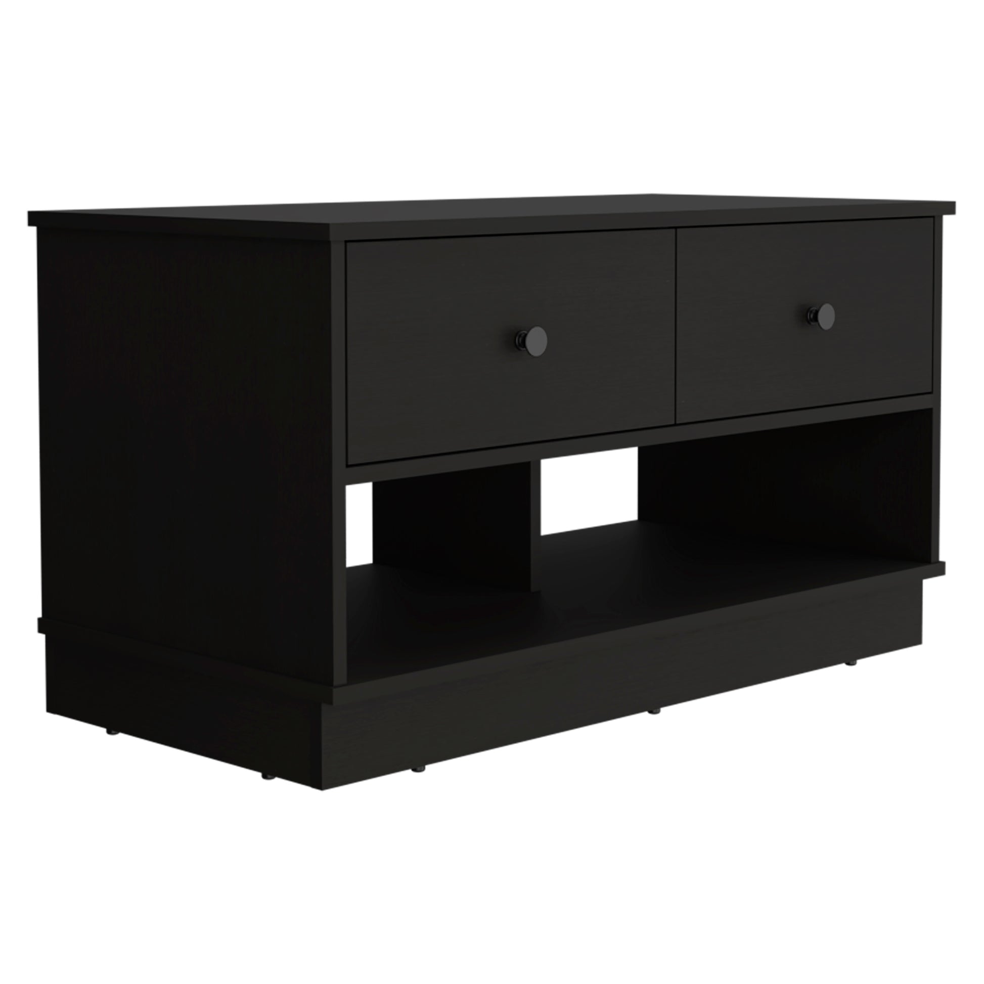 Storage Bench Beji, Lower Shelf, Two Drawers, Black Wengue Finish Black Particle Board