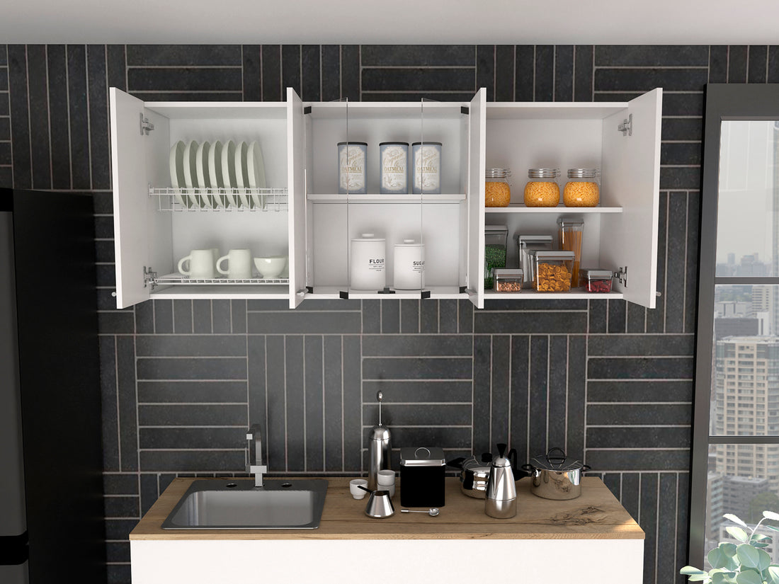 Superior Wall Cabinet Peoria, Four Interior Shelves, White Finish White Particle Board