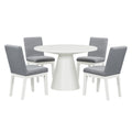 5 Piece Dining Set Retro Round Table With 4 Upholstered Chairs For Living Room, Dining Room Creamy White Cream White Rubber Wood