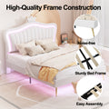 Queen Size Upholstered Bed Frame With Led Lights,Modern Upholstered Princess Bed With Crown Headboard,White White Pu