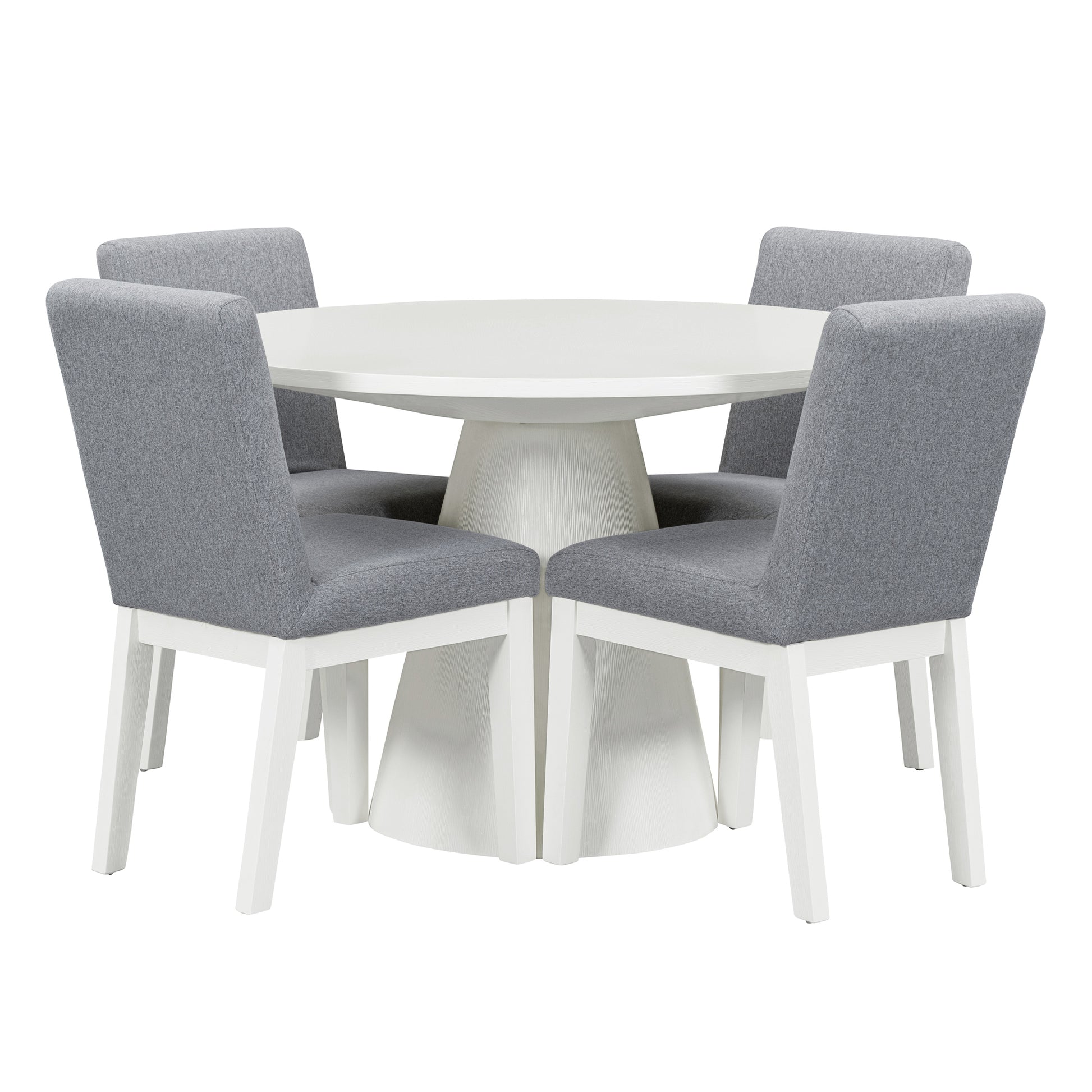 5 Piece Dining Set Retro Round Table With 4 Upholstered Chairs For Living Room, Dining Room Creamy White Cream White Rubber Wood