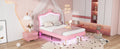 Queen Size Upholstered Bed Frame With Led Lights,Modern Upholstered Princess Bed With Crown Headboard,White Pink Queen White Pink Pu