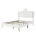 Queen Size Upholstered Bed Frame With Led Lights,Modern Upholstered Princess Bed With Crown Headboard,White White Pu
