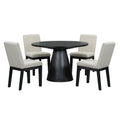 5 Piece Dining Set Retro Round Table With 4 Upholstered Chairs For Living Room, Dining Room Black Black Rubber Wood