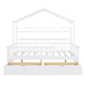 Wooden Full Size House Bed With 2 Drawers,Kids Bed With Storage Shelf, White White Wood