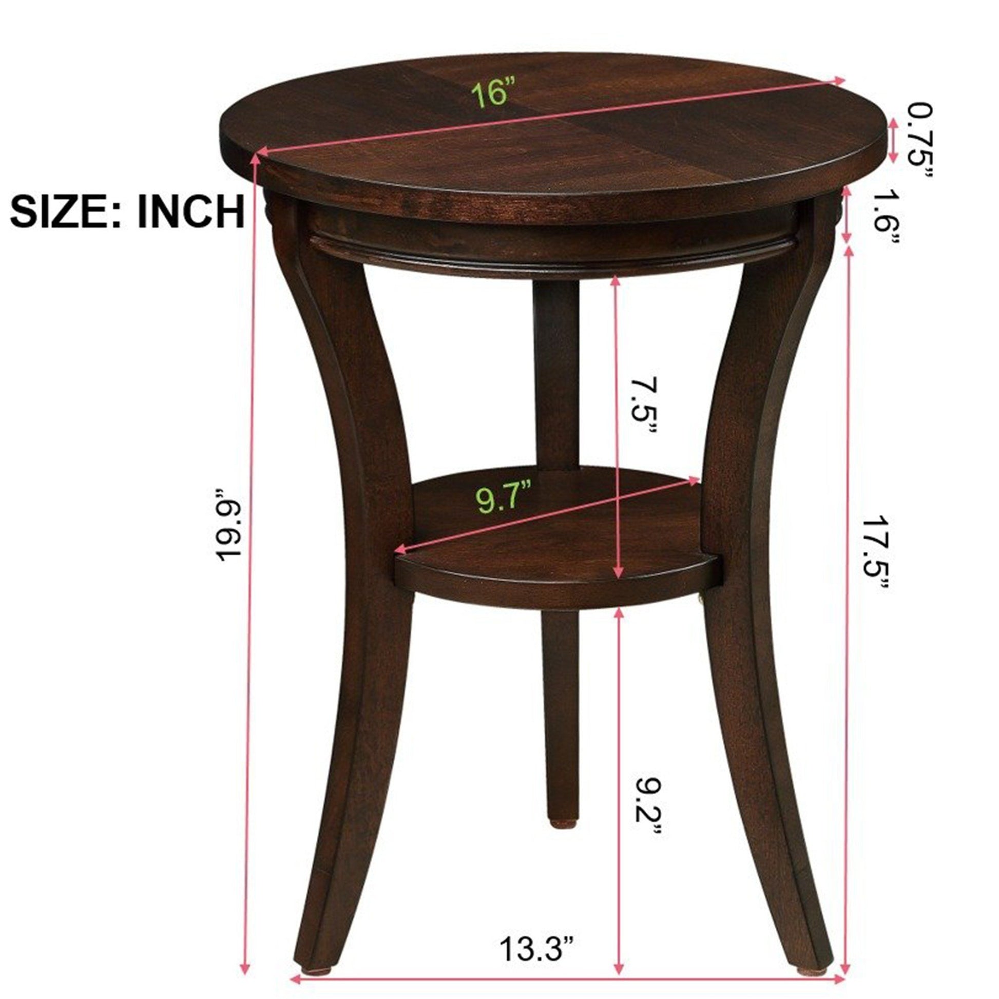 16'' Wood Round End Table, Side Table W Open Shelf, Small Sofa Side Table For Small Space, Multipurpose Accent Table For Bedroom Living Room Home Nightstand Espresso Espresso Solid Wood Mdf