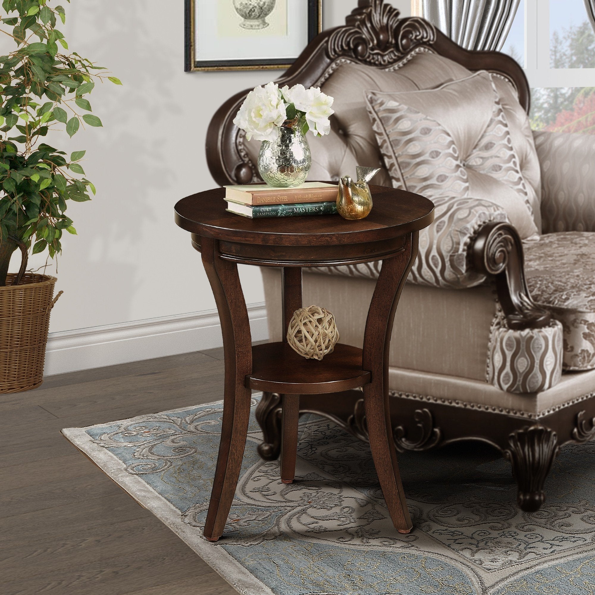 16'' Wood Round End Table, Side Table W Open Shelf, Small Sofa Side Table For Small Space, Multipurpose Accent Table For Bedroom Living Room Home Nightstand Espresso Espresso Solid Wood Mdf