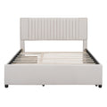 Queen Size Upholstered Platform Bed With 2 Drawers And 1 Twin Xl Trundle, Classic Headboard Design, Beige Beige Linen