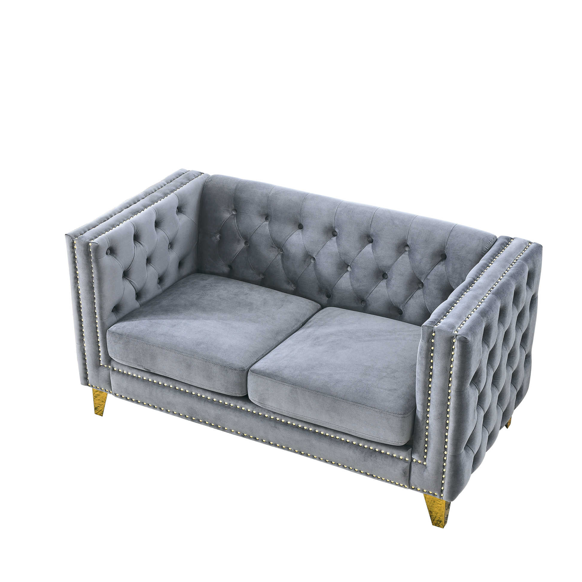 Contact Us For 3D Modeling Velvet Sofa For Living Room,Buttons Tufted Square Arm Couch, Modern Couch Upholstered Button And Metal Legs, Sofa Couch For Bedroom, Grey Velvet 2S W834S00051 Gray Foam Velvet