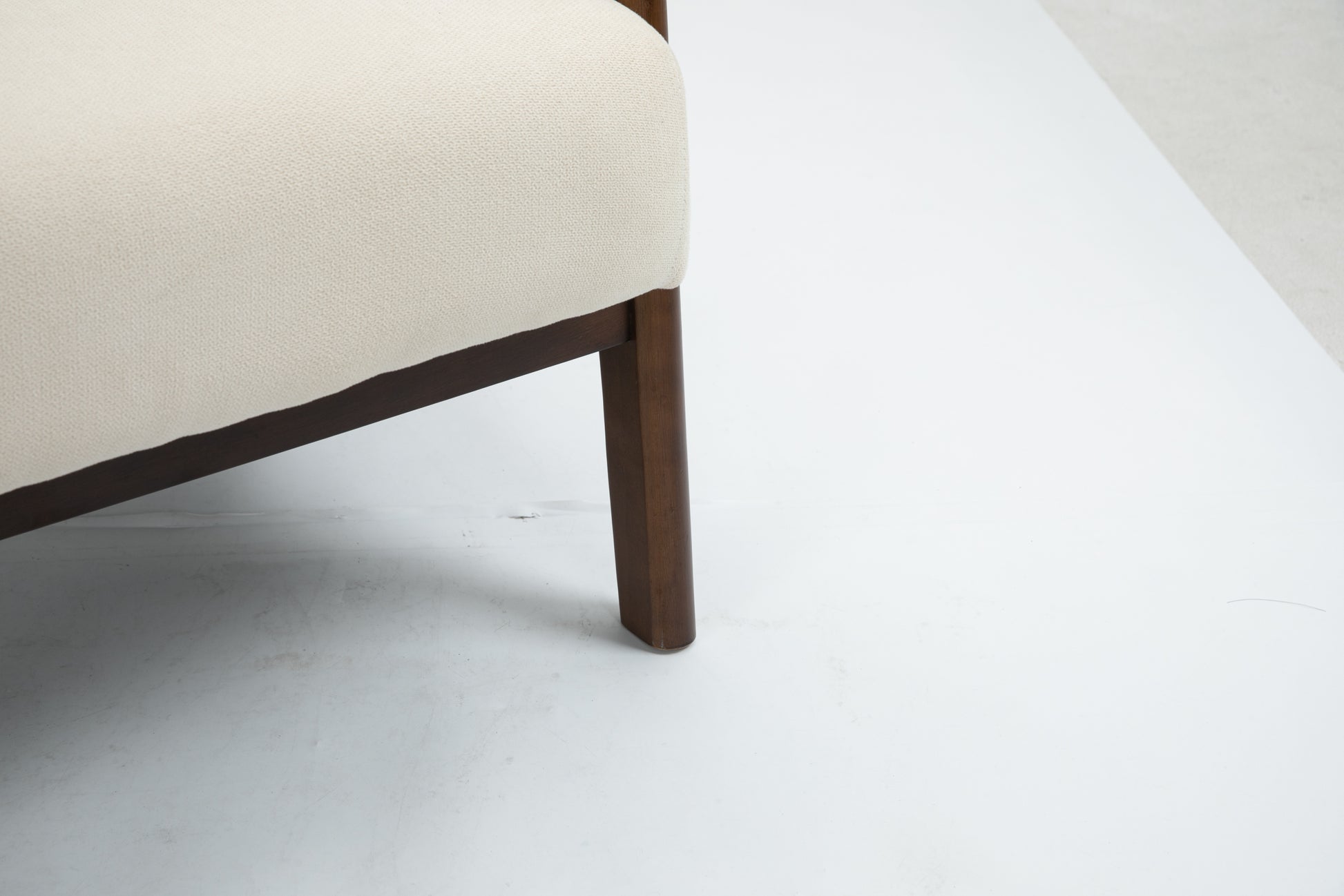 Mid Century Modern Accent Chair With Wood Frame, Upholstered Living Room Chairs With Waist Cushion, Reading Armchair For Bedroom Sunroom White Cotton Velvet