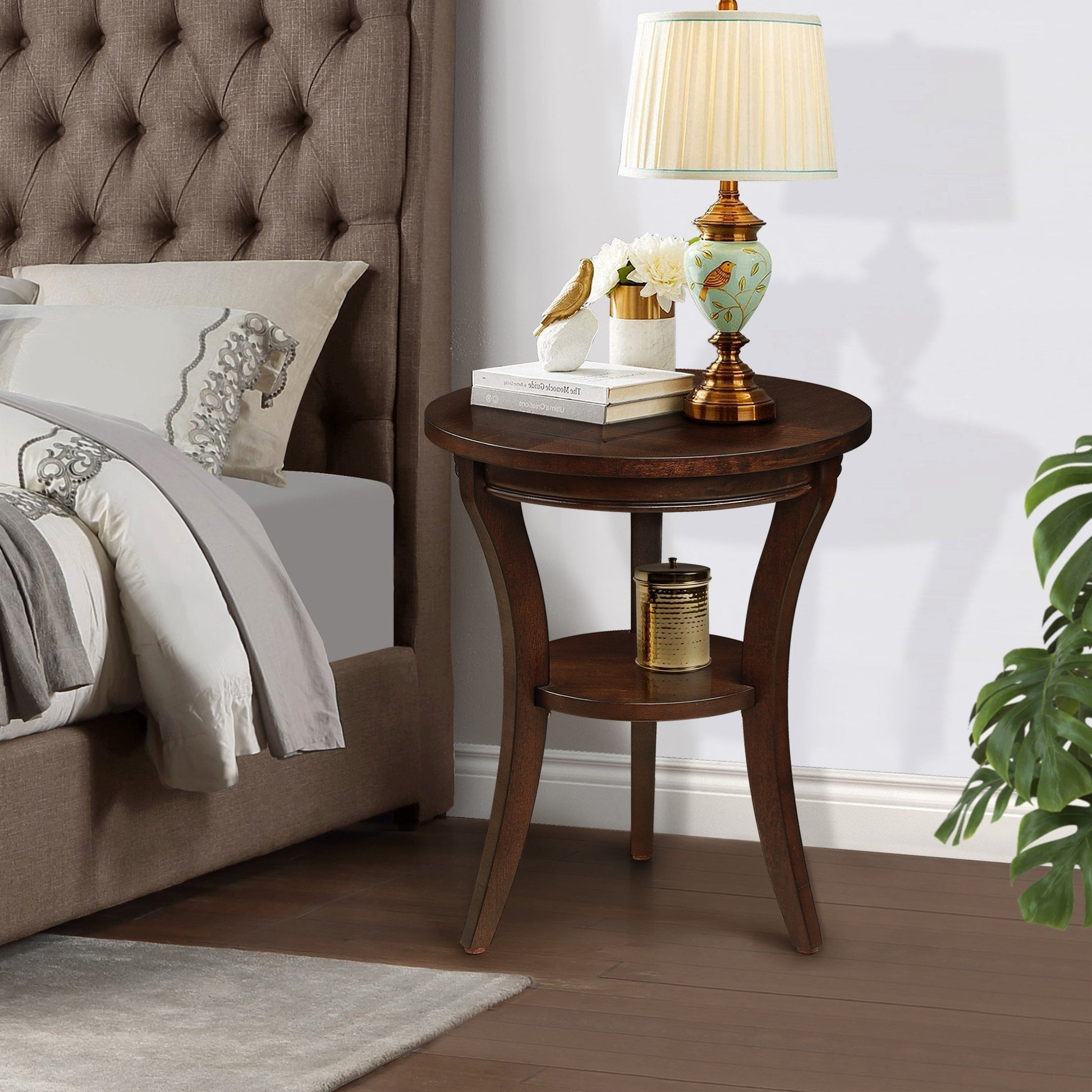 16'' Wood Round End Table, Side Table W Open Shelf, Small Sofa Side Table For Small Space, Multipurpose Accent Table For Bedroom Living Room Home Nightstand Espresso Espresso Solid Wood Mdf