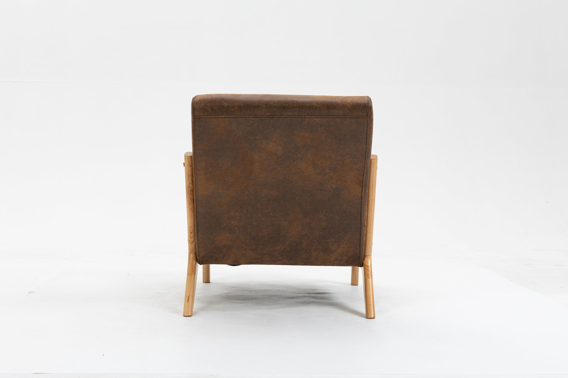 Mid Century Modern Accent Chair With Wood Frame, Upholstered Living Room Chairs With Waist Cushion, Reading Armchair For Bedroom Sunroom White Cotton Pu Leather
