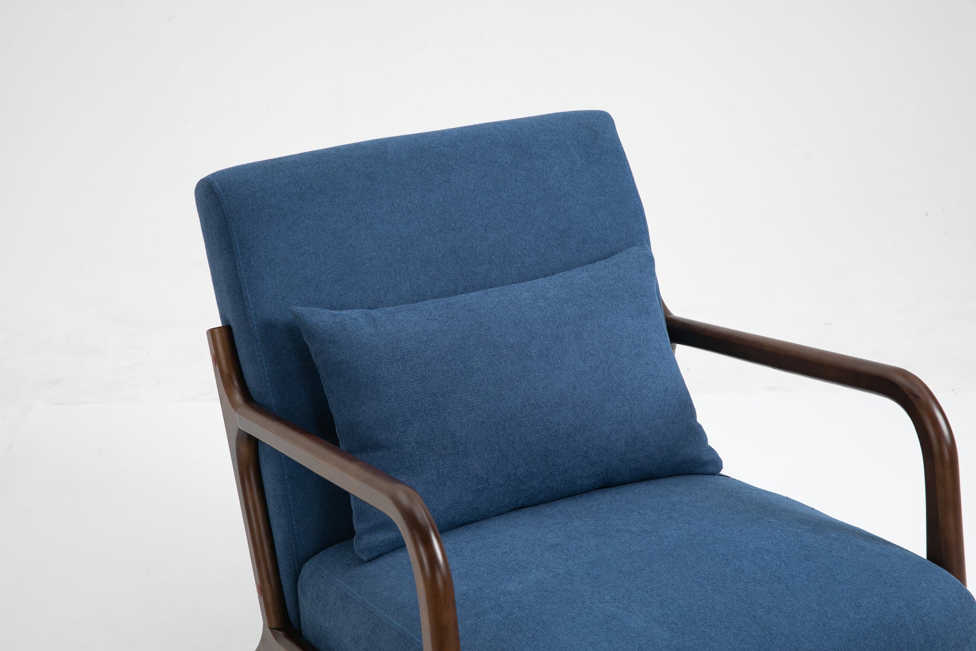 Mid Century Modern Accent Chair With Wood Frame, Upholstered Living Room Chairs With Waist Cushion, Reading Armchair For Bedroom Sunroom Blue Cotton Velvet