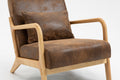 Mid Century Modern Accent Chair With Wood Frame, Upholstered Living Room Chairs With Waist Cushion, Reading Armchair For Bedroom Sunroom White Cotton Pu Leather