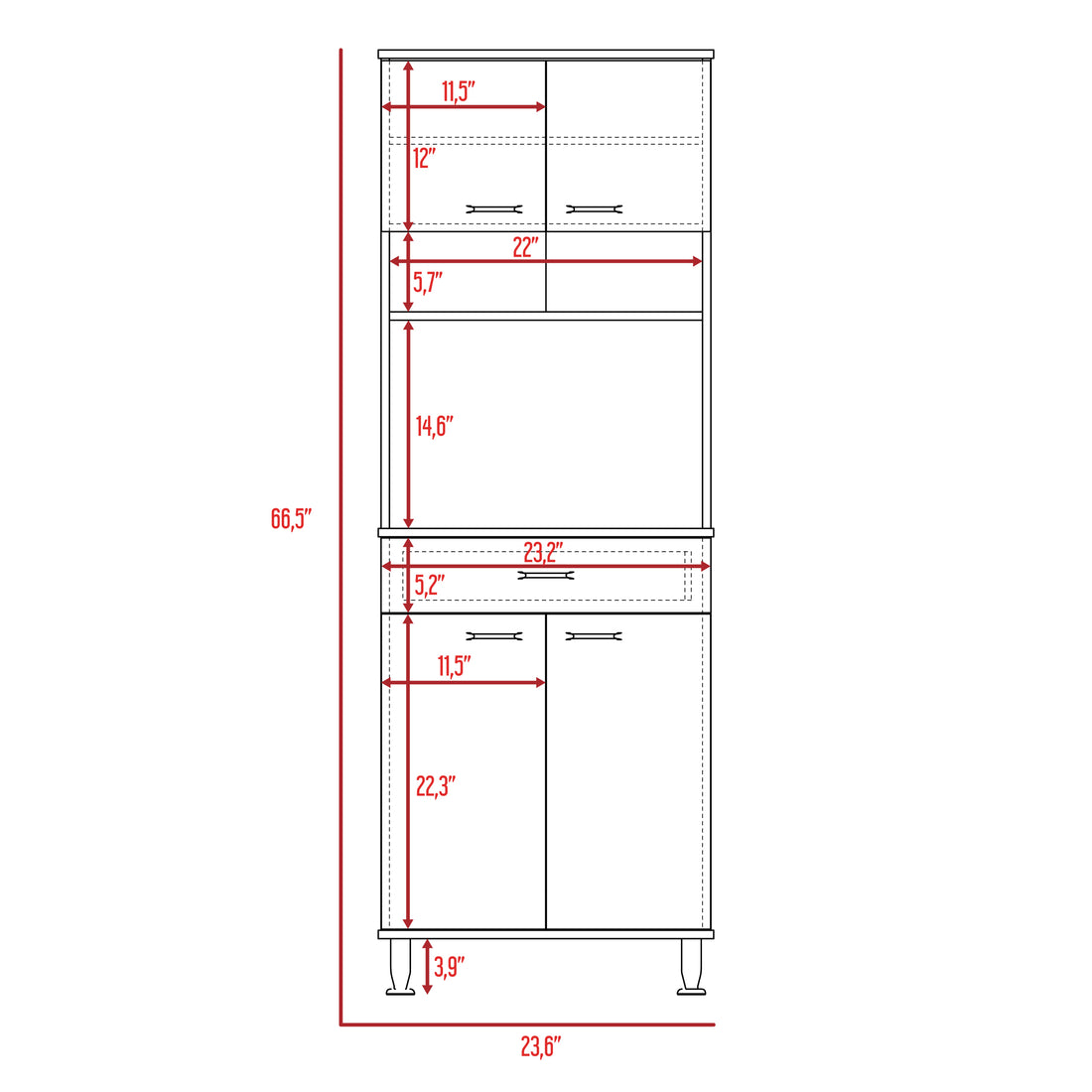 Pantry Piacenza,Two Double Door Cabinet, White Finish White Particle Board