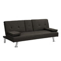 Sofa Bed With Armrest Two Holders Wood Frame, Stainless Leg, Futon Brown Pvc,Dark Brown Dark Brown Pvc