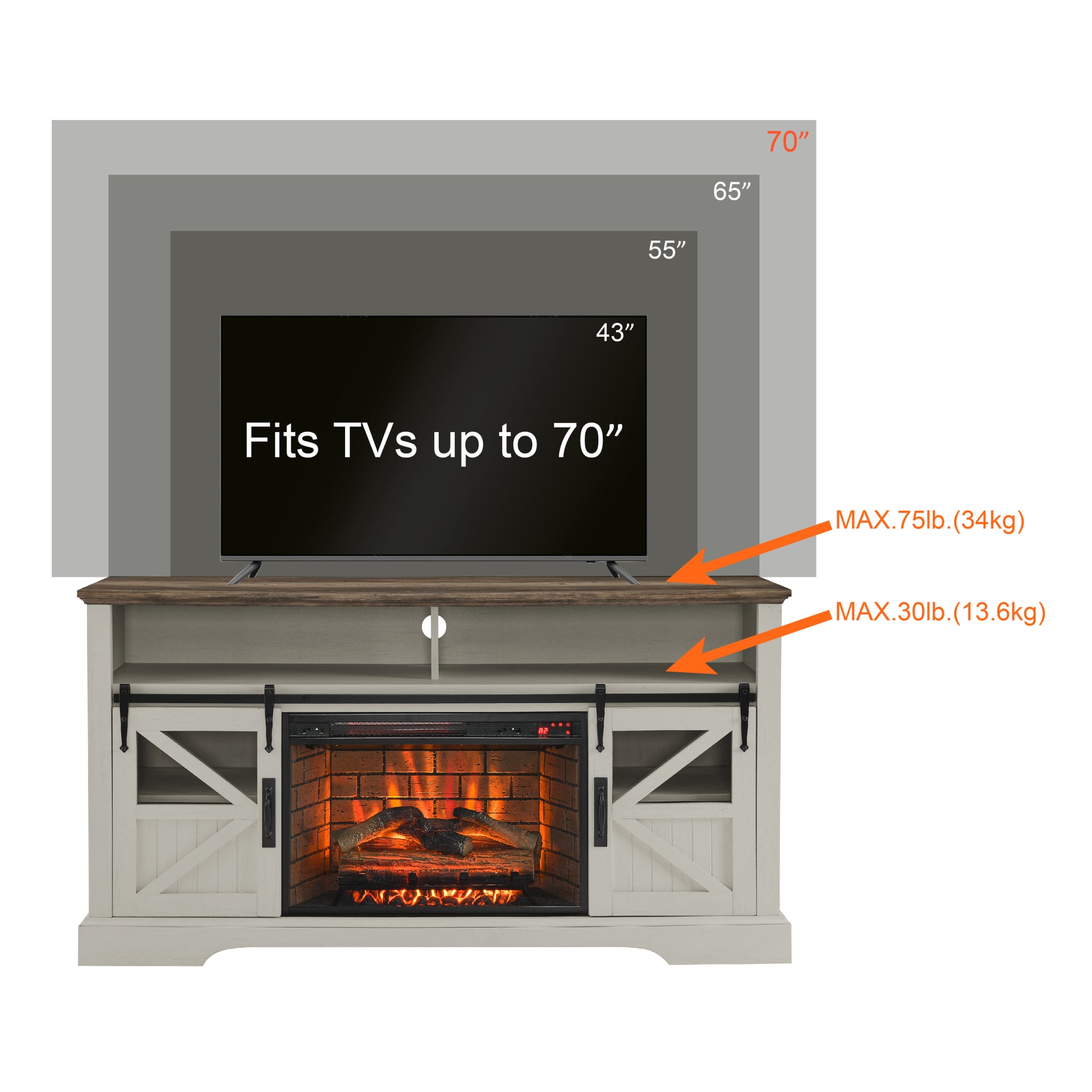 60 Inch Electric Fireplace Entertainment Center With Door Sensor Jasmine White Color Powder Coated Electric Jasmine White Vent Free Yes Insert Wood Stainless Steel Glass Electric