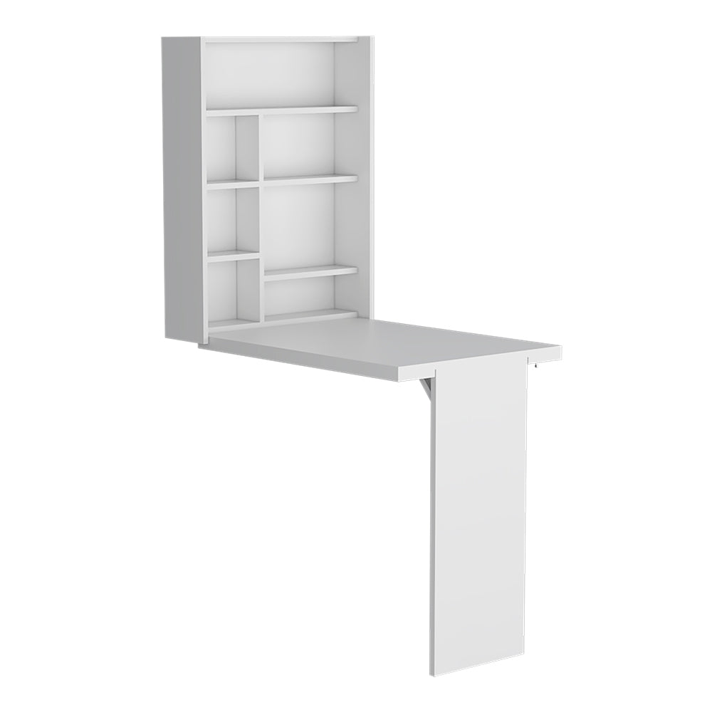 Foldable Table Tacoma, Seven Interior Shelves, White Finish White Particle Board
