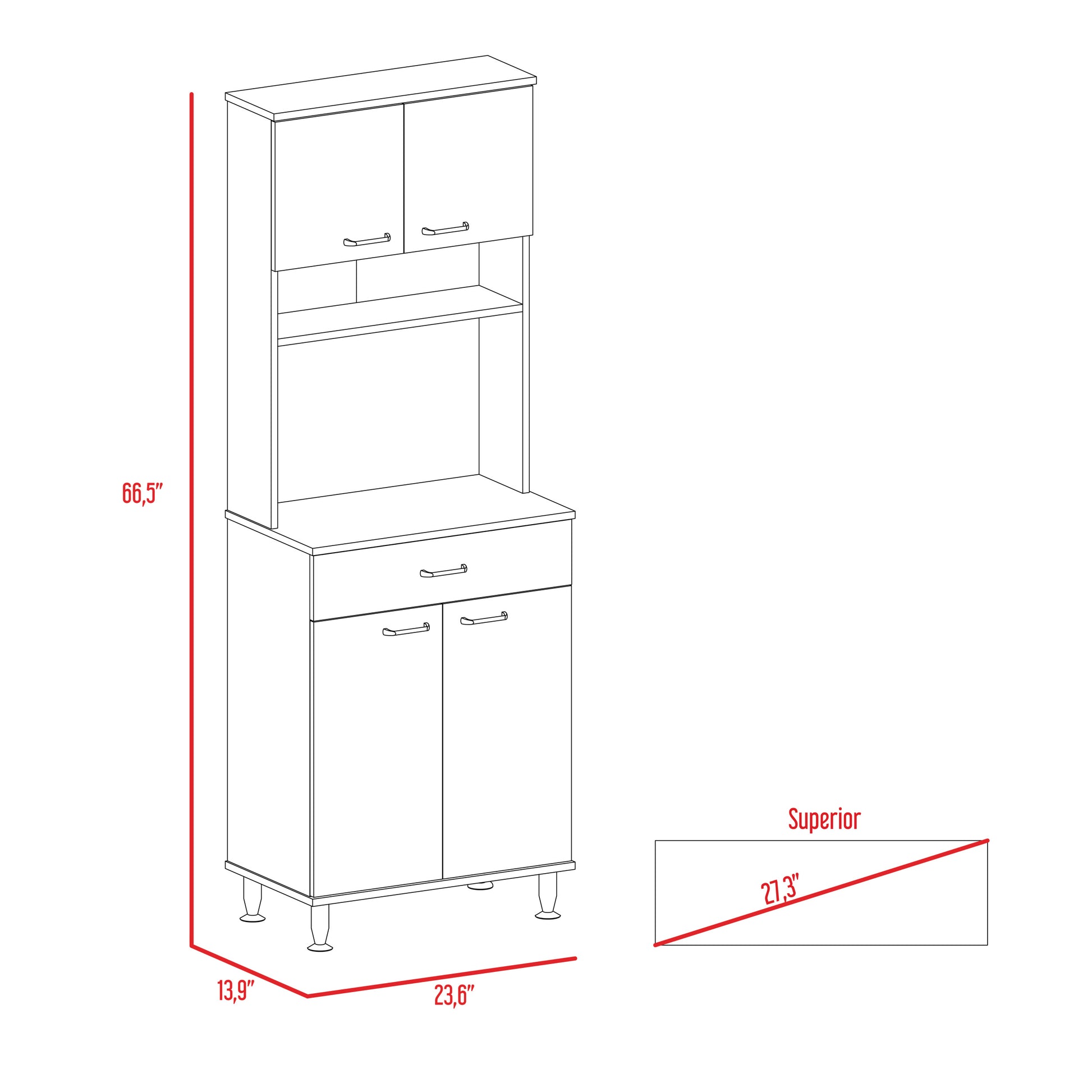 Pantry Piacenza,Two Double Door Cabinet, White Finish White Particle Board