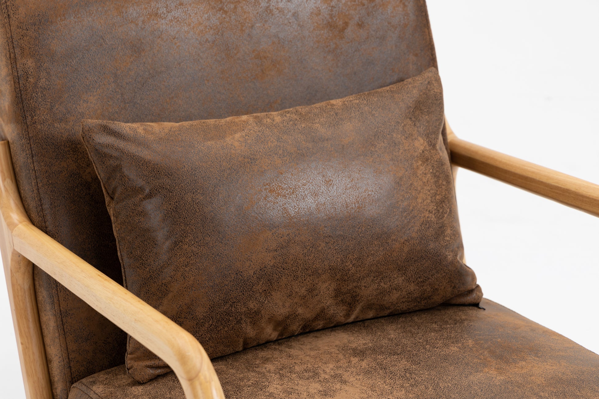 Mid Century Modern Accent Chair With Wood Frame, Upholstered Living Room Chairs With Waist Cushion, Reading Armchair For Bedroom Sunroom White Cotton Pu Leather