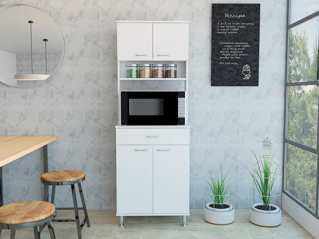 Pantry Piacenza,Two Double Door Cabinet, White Finish White Particle Board