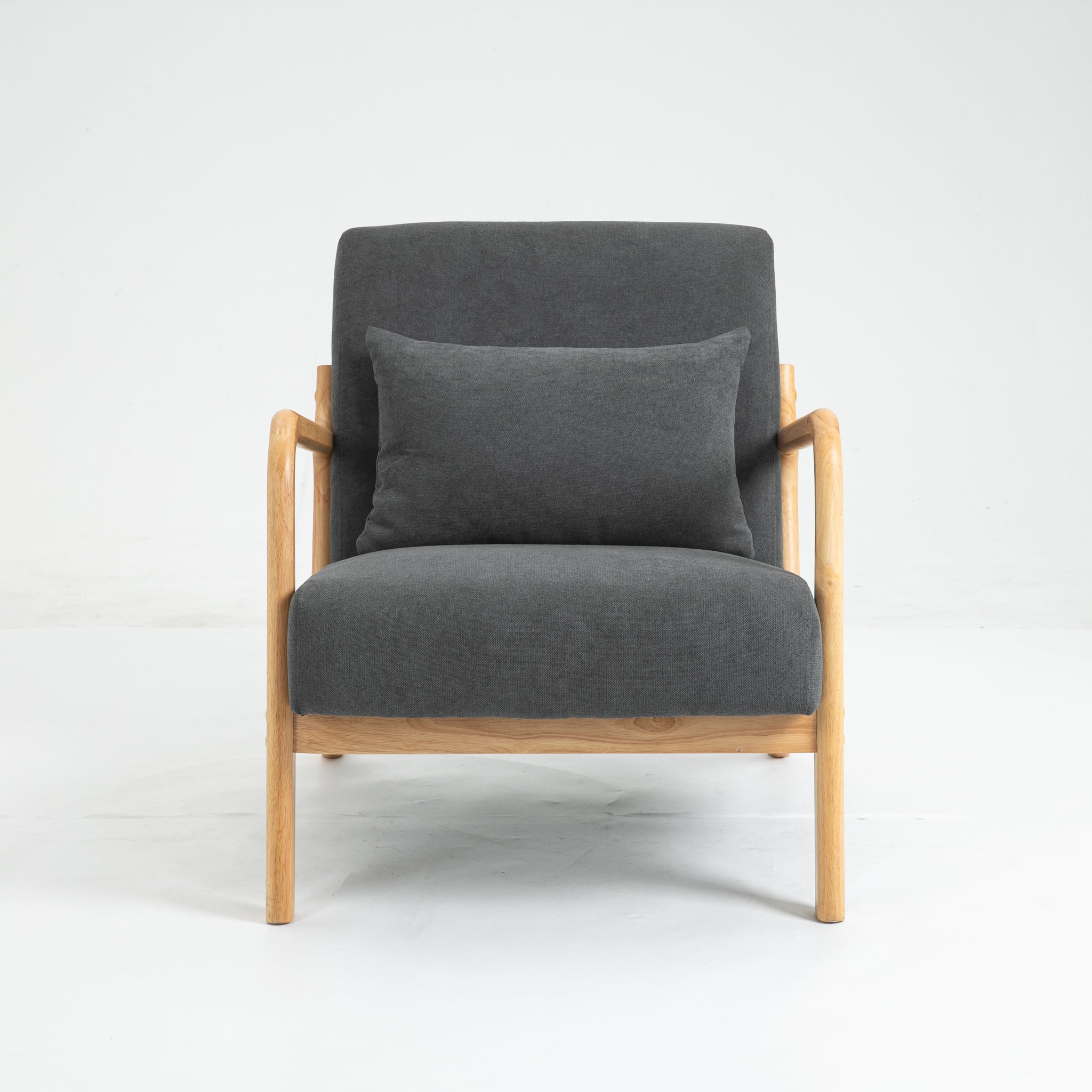 Mid Century Modern Accent Chair With Wood Frame, Upholstered Living Room Chairs With Waist Cushion, Reading Armchair For Bedroom Sunroom White Cotton Velvet