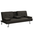 Sofa Bed With Armrest Two Holders Wood Frame, Stainless Leg, Futon Brown Pvc,Dark Brown Dark Brown Pvc