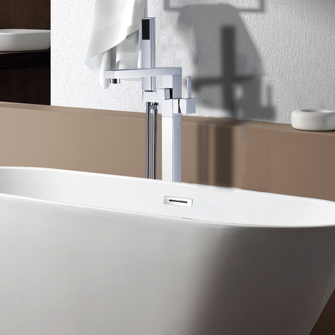 Freestanding Bathtub Faucet With Hand Shower Chrome Metal