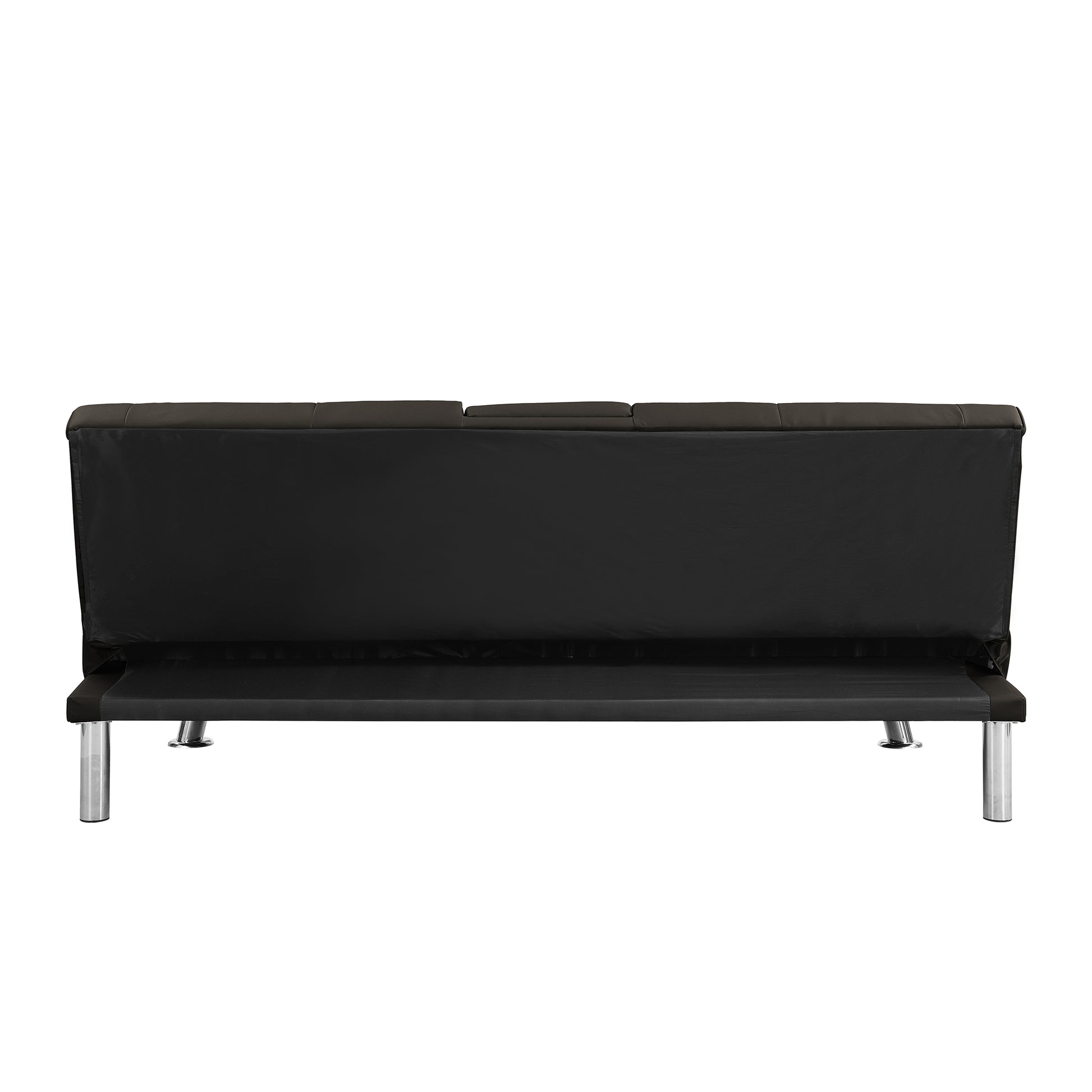 Sofa Bed With Armrest Two Holders Wood Frame, Stainless Leg, Futon Brown Pvc,Dark Brown Dark Brown Pvc