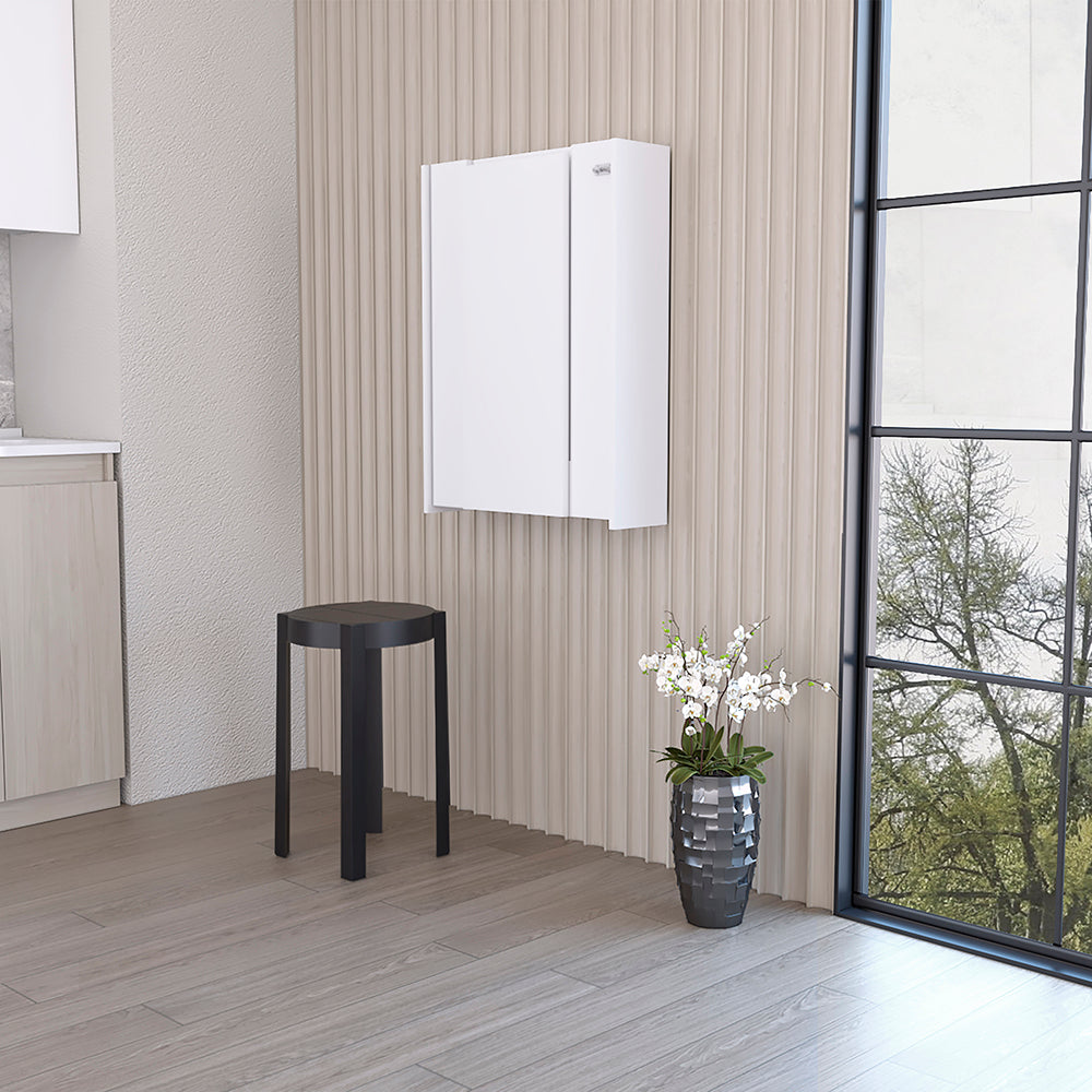 Foldable Table Tacoma, Seven Interior Shelves, White Finish White Particle Board