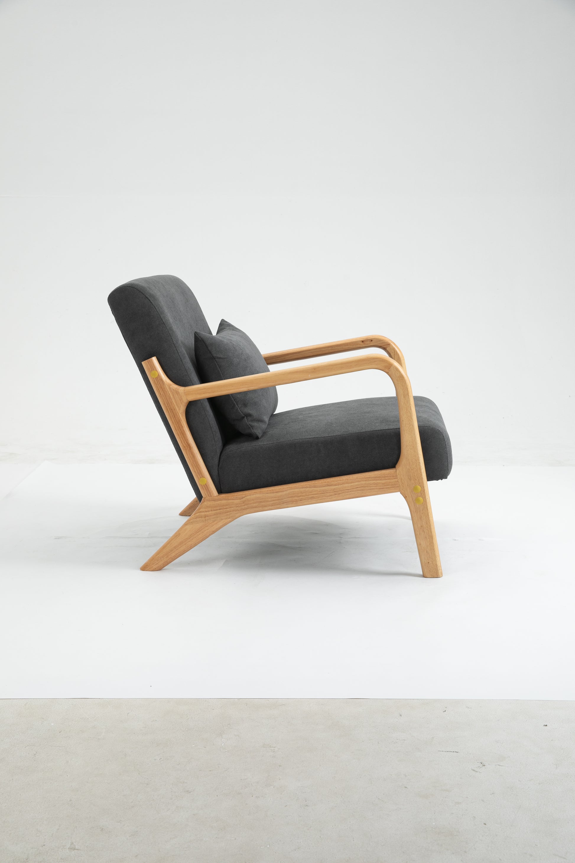 Mid Century Modern Accent Chair With Wood Frame, Upholstered Living Room Chairs With Waist Cushion, Reading Armchair For Bedroom Sunroom White Cotton Velvet