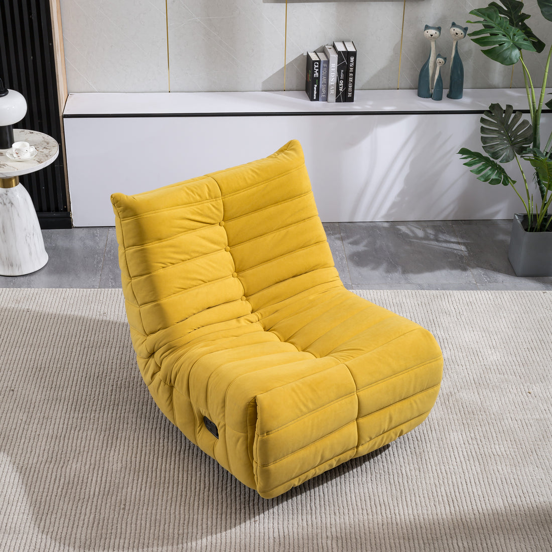 Swivel And Rocking Velvet Recliner, Reclining Chair With Adjustable Footrest And Side Pocket Yellow Velvet