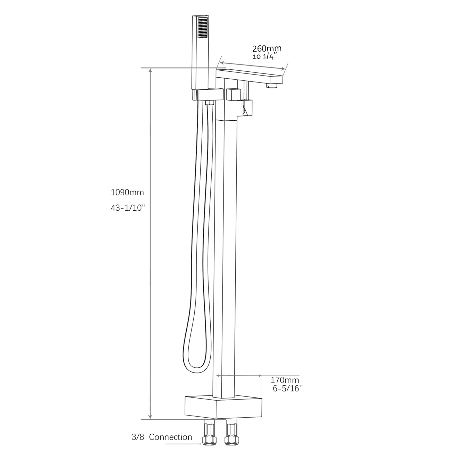 Freestanding Bathtub Faucet With Hand Shower Brushed Nickel Metal
