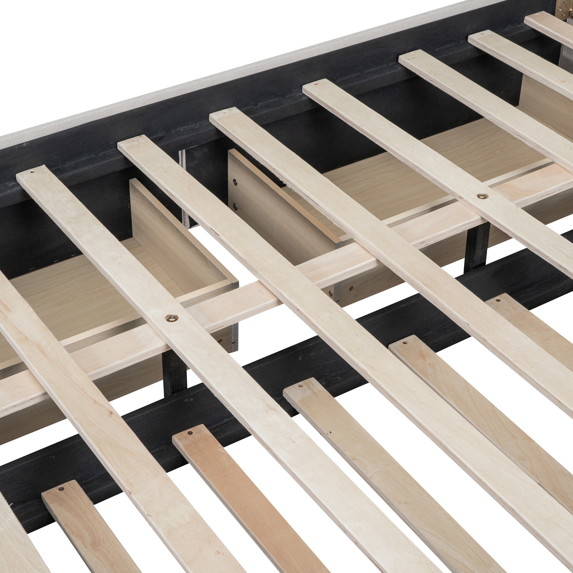 Queen Size Upholstered Platform Bed With 2 Drawers And 1 Twin Xl Trundle, Classic Headboard Design, Beige Beige Linen